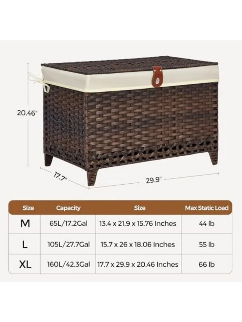 Large Wicker Storage Basket with Lid, 160L Organizer with Removable Liner Bag